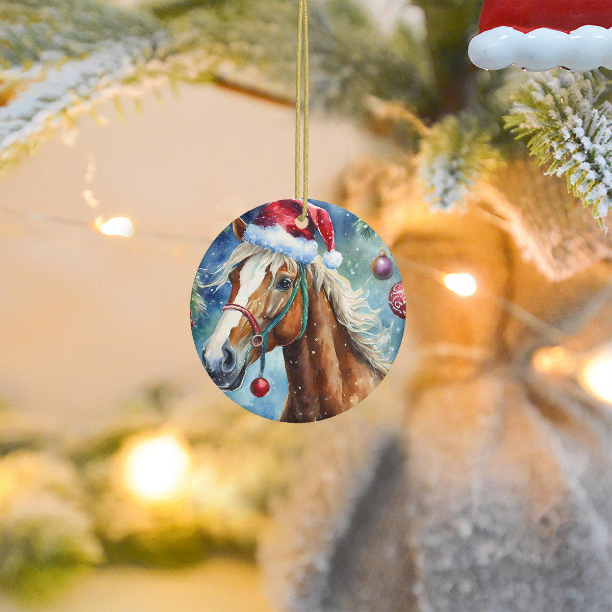 Blonde Horse Ceramic Christmas Round Ornament
