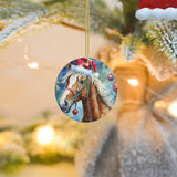 Blonde Horse Ceramic Christmas Round Ornament