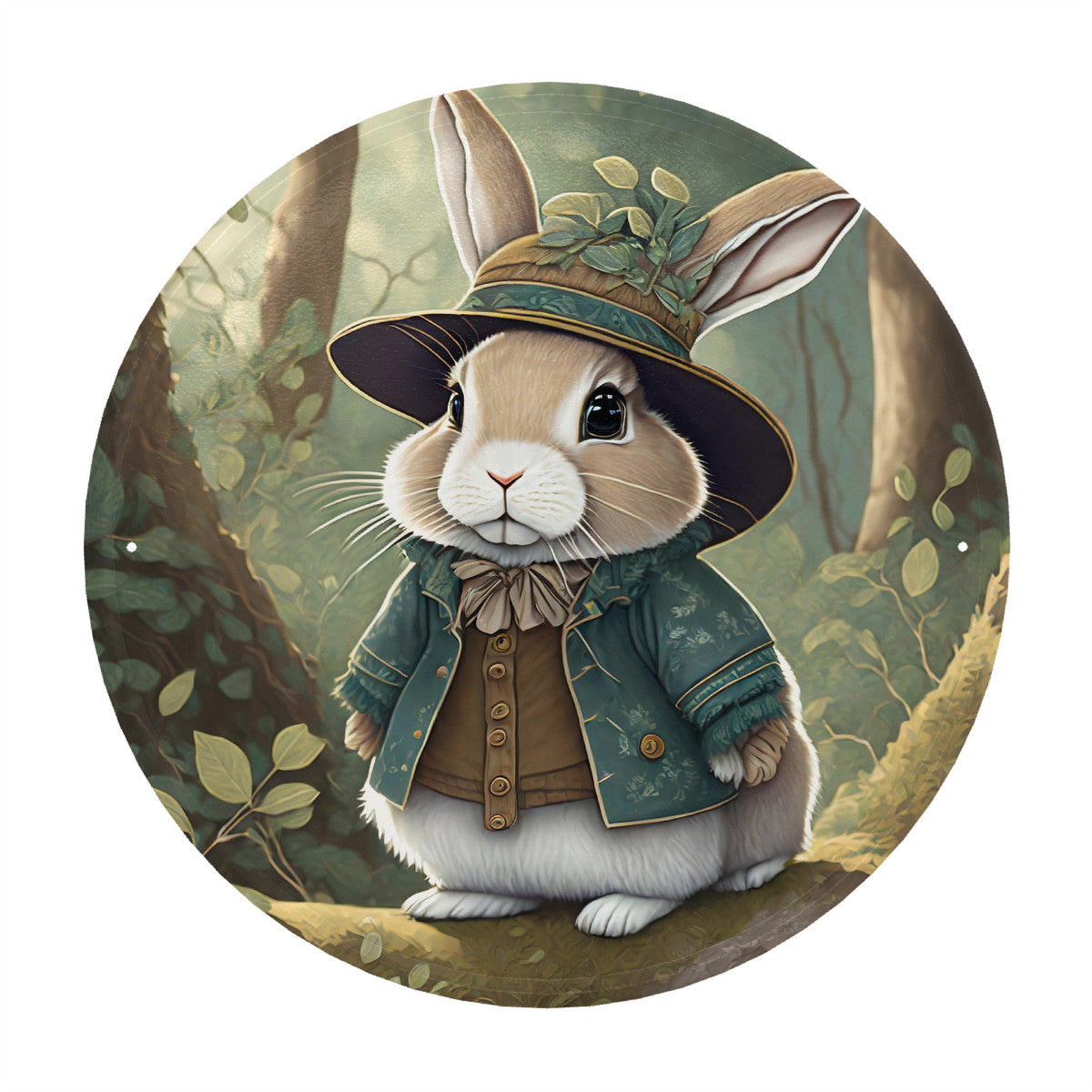 Sweet Woodland Bunny Round Steel Metal Wall Art Decor