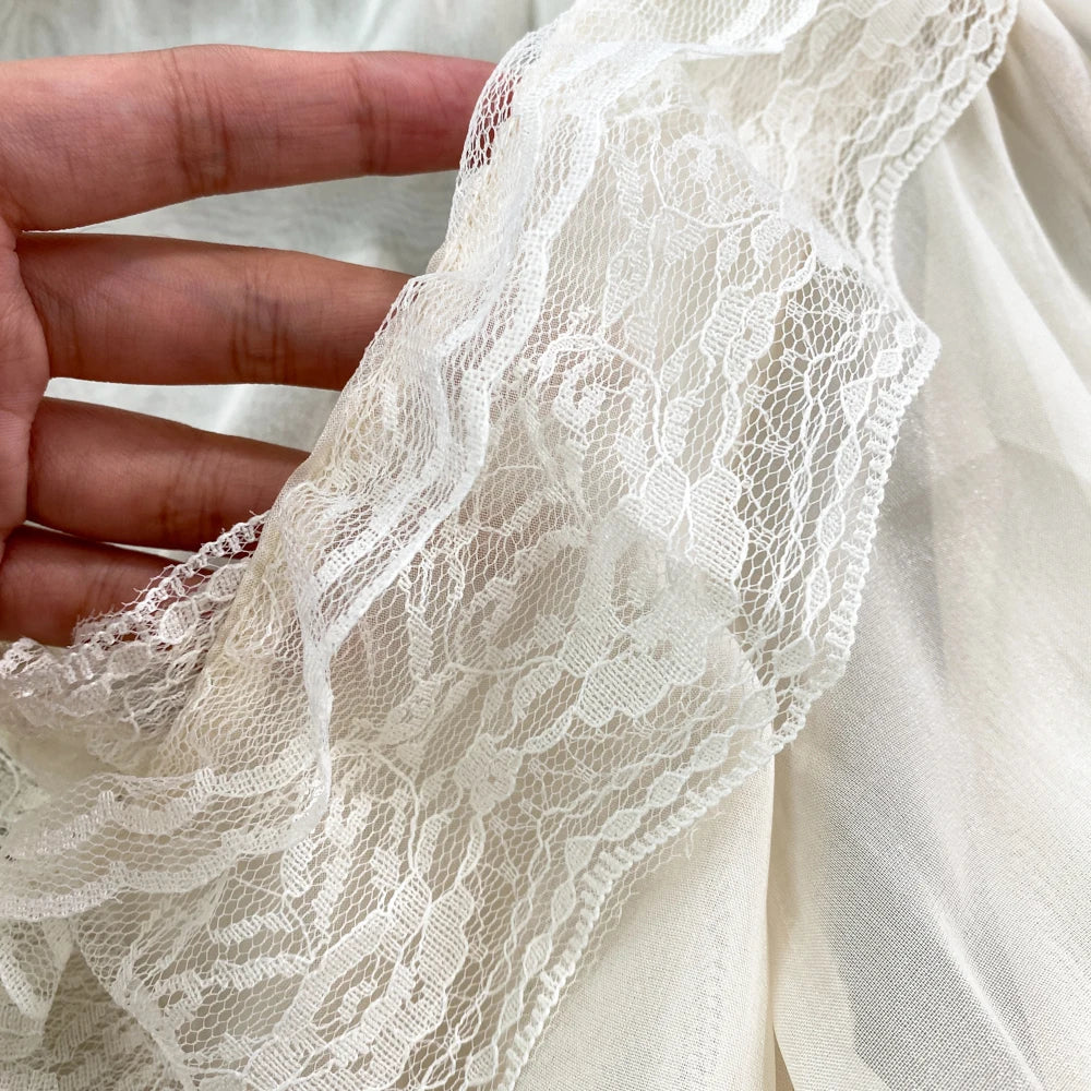 French Court Blouse Chiffon Lace Lace-up Top