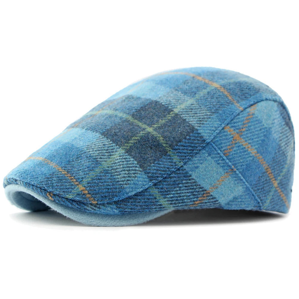 Winter Wool Plaid Cabbie Beret Caps