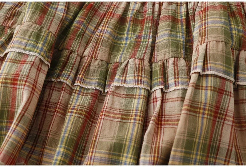 Mushroom Green Plaid Ruffle Top Y2k Goblincore