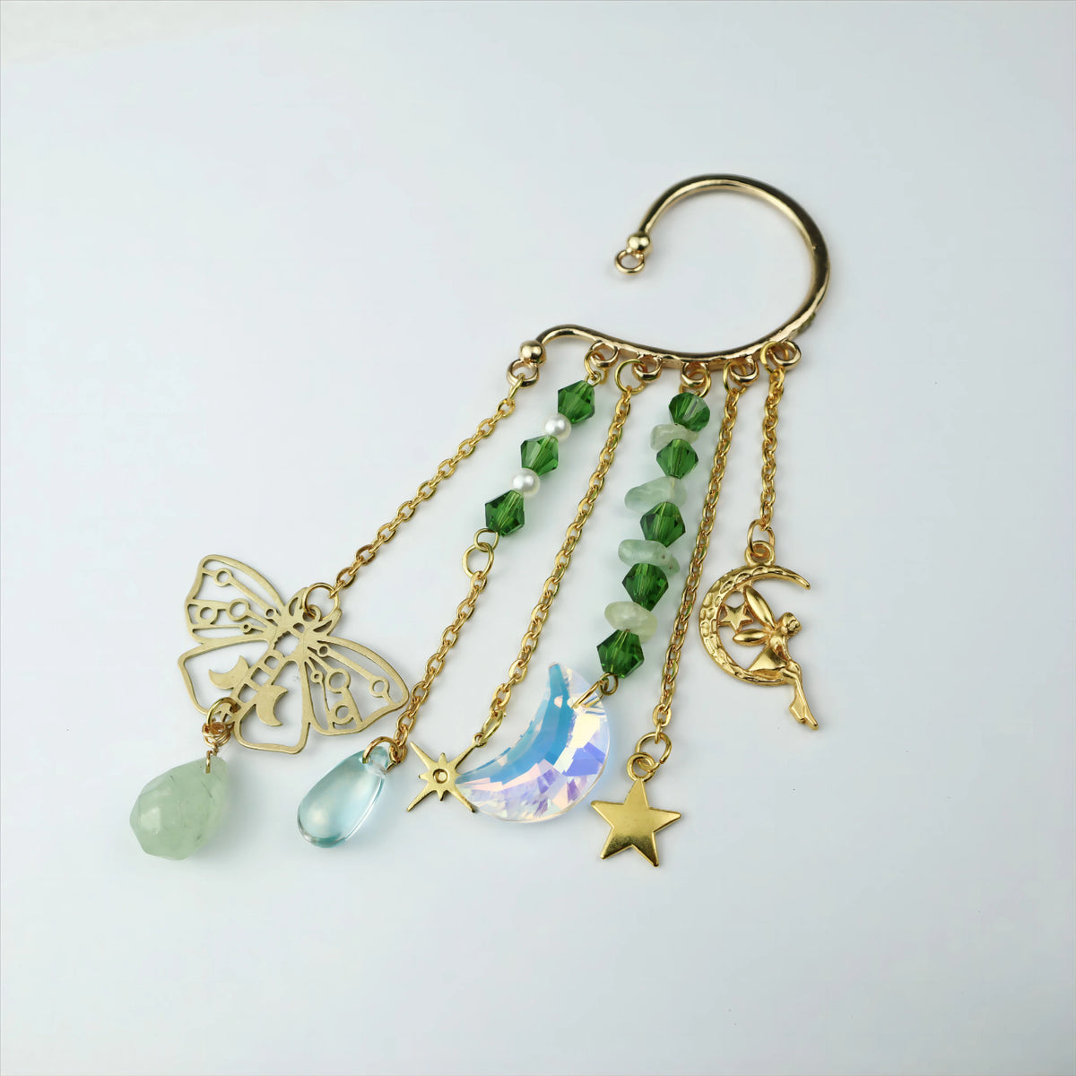Natural Quartz Crystal Charm Ear Cuffs Sun Moon Single Ear Clip
