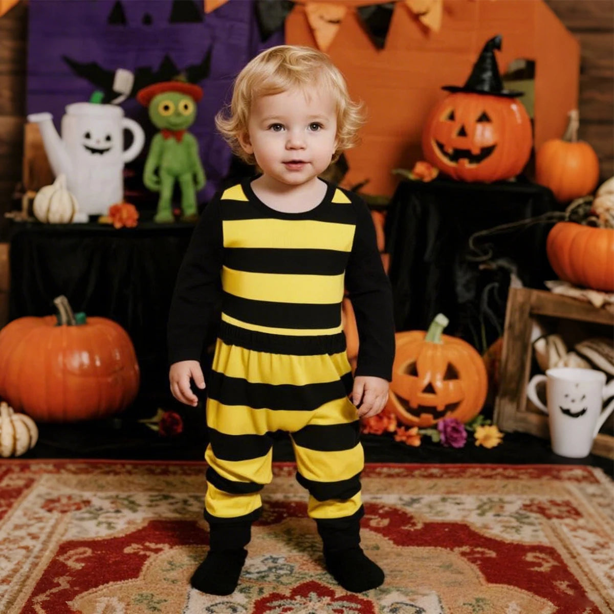 Infant Baby Bee Clothing Sets Girls Boys Beanie Onesie Pants Set