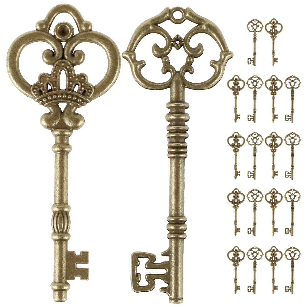 Twenty Large Skeleton Keys Antique Bronze Vintage Key Charms DIY Handmade Craft