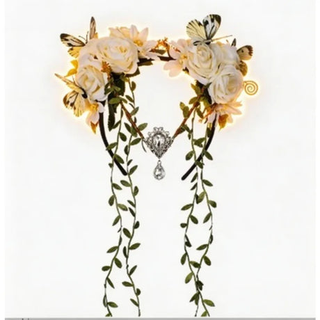 Glowing Flower Headband Butterfly Rose Crowns with Gem Drop Fairy Fascinators Headpieces