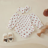 Valentines Day Easter St Patricks Christmas Baby Girls Heart Print Romper with Headband
