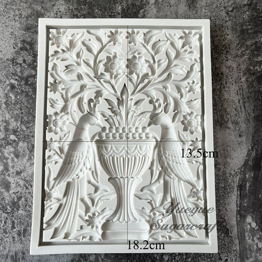 Bird Garden Relief Silicone Epoxy Resin Plaster Mould Ceramic Tile Fondant Cake Decorating Tools DIY
