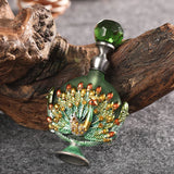 7ml Peacock Refillable Empty Perfume Bottle Metal Enamel Emerald Green Glass Cap Dripper