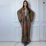 Paris Double-sided Print Silk Feel Long Sleeve Boho Kimono Duster