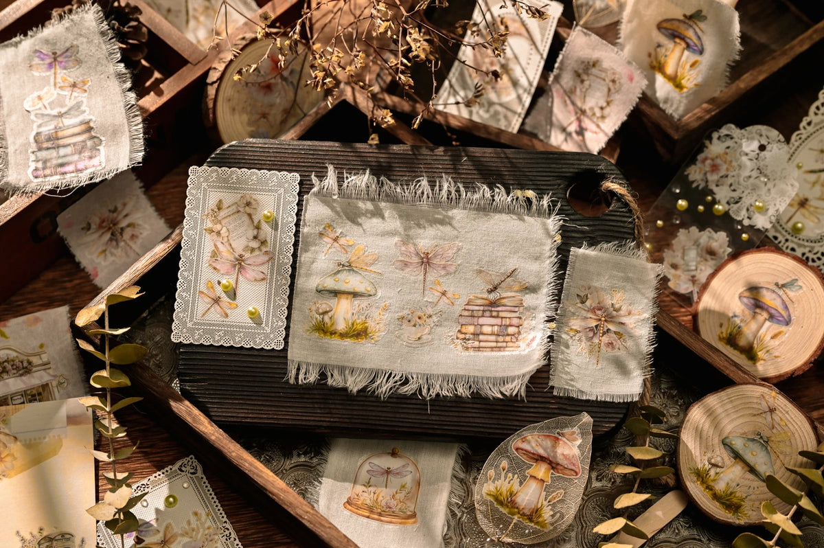 Dragonfly & Mushroom RUB ON Transfer Stickers for Scrapbooking Junk Journal DIY Craft