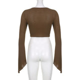 Y2k Chocolate Brown Flare Sleeve Top Matching Grunge Skirt