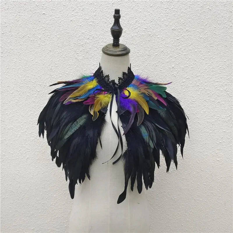 Gothic Feather Shawl Neck Collar Crow Costume Maleficent Cosplay