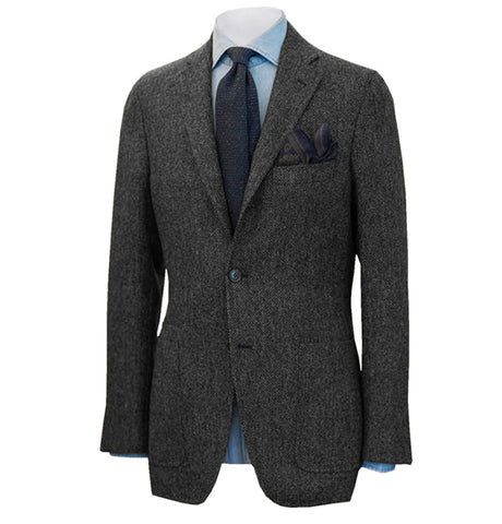 Mens British Herringbone Tweed Wool Suit Jacket