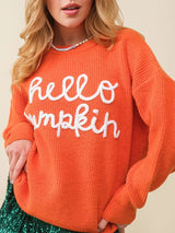 Hello Pumpkin Halloween Sweater Letter Embroidery Knit Fall Winter Pullover