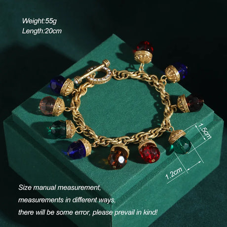 The Alchemist's Charms Multicolour Crystal Chain Bracelet 18K Gold Plated Adjustable
