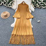 Petal Sleeves Pleated Tassel Dress Eight Colours