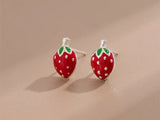 Bitty Enamel Strawberry Stud Earrings 925 Sterling Silver Jewellery