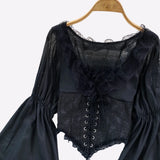 French Court Blouse Chiffon Lace Lace-up Top