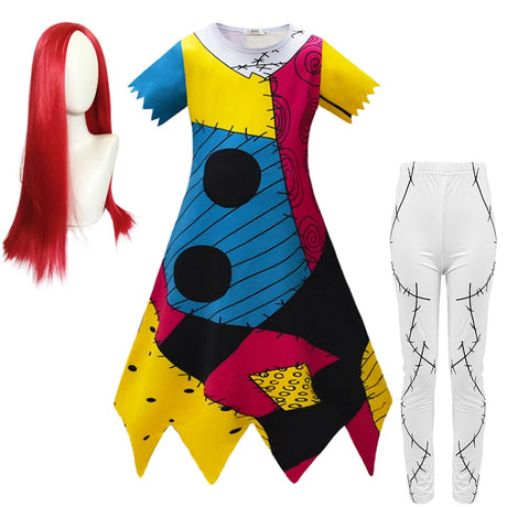 Children's Halloween Cosplay Nightmare Before Christmas Costumes Kids Girls Sally Dress Boys Skeleton Jack Clothing Set