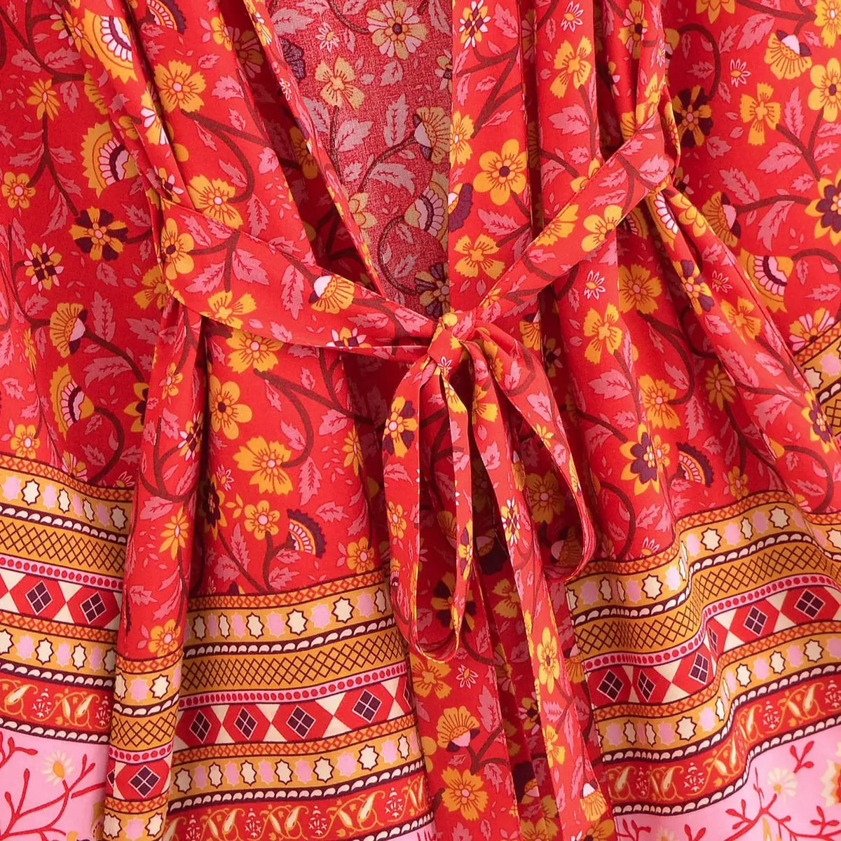 Red Flower Boho Cover Up Kimono