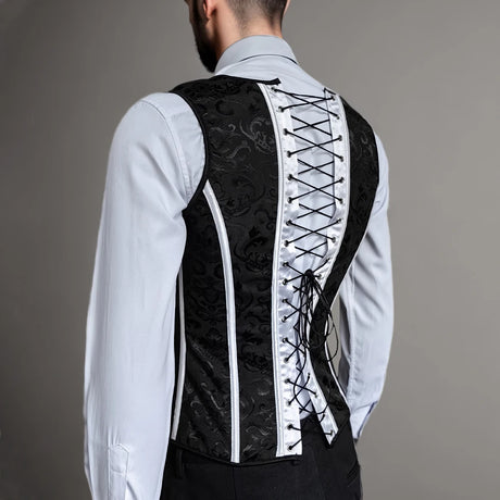 Men's Formal Boned Waistcoat Corset Vest Lace Up Burlesque Performance Stage Costume