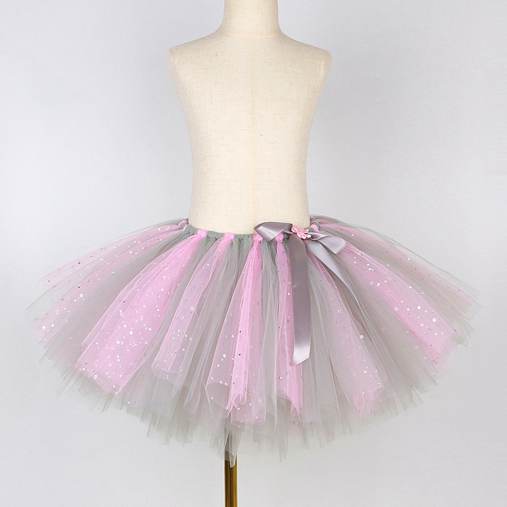 Sparkly Pink Grey Mouse and Elephant Tulle Tutu Skirt Halloween Costumes