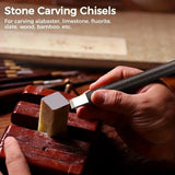 ‌8pcs Tungsten Steel Carving Chisels Set - Leather Handle & Bag for Stone/Wood/Metal Engraving
