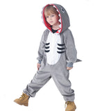Boys and Girls Grey Shark Kids Outfits Book Week Costume Onsie Hoodie Halloween Fancy Dress Up Play Suit