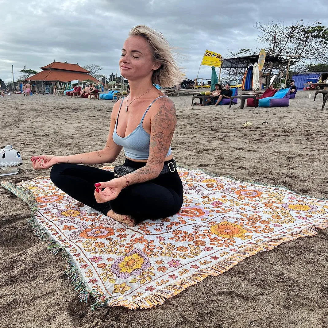 Boho Throw Blanket Outdoor Van Life Bedspread Beach Towel Yoga Mat