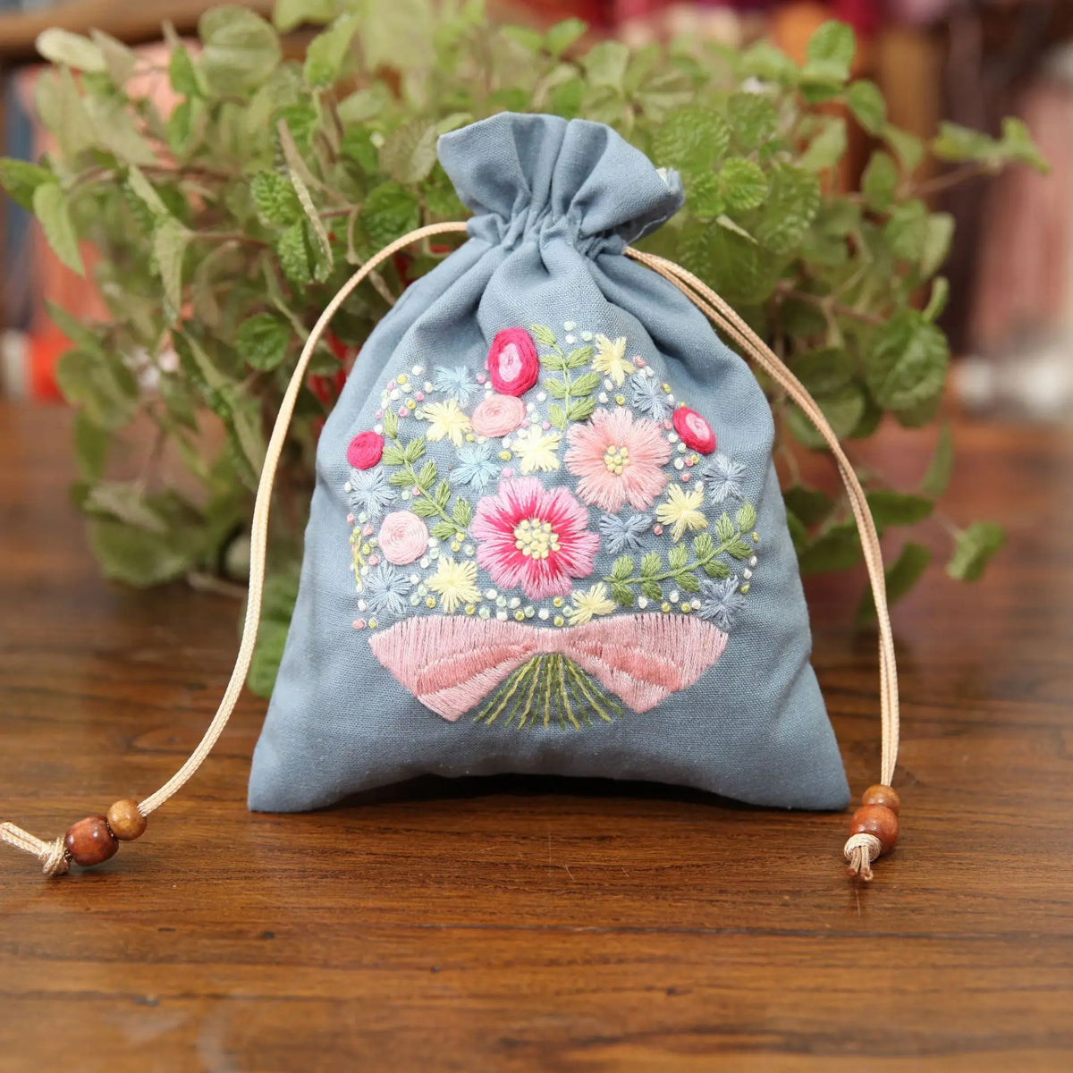 DIY Storage Drawstring Bag Embroidery Kit with Hoop DIY Craft Kits