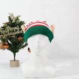 Christmas Elf Striped Beanies Hat Knitted Xmas Cap with Small Ears for Women Men