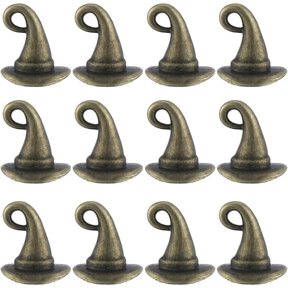 1 Box 60Pcs Witch Hat Charms Metal Antique Bronze Wizard DIY Decor Jewellery Making