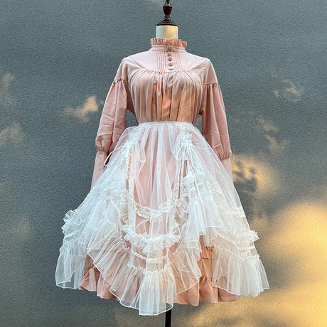 Lolita Drawstring Mesh Skirt Sheer Cover-up Over Layer
