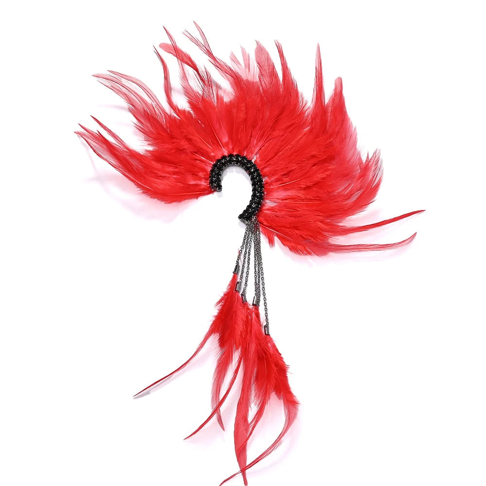 Red Feather Fan Ear Cuff 1Pcs Left or Right Ear