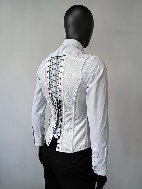 Men's Formal Boned Waistcoat Corset Vest Lace Up Burlesque Performance Stage Costume