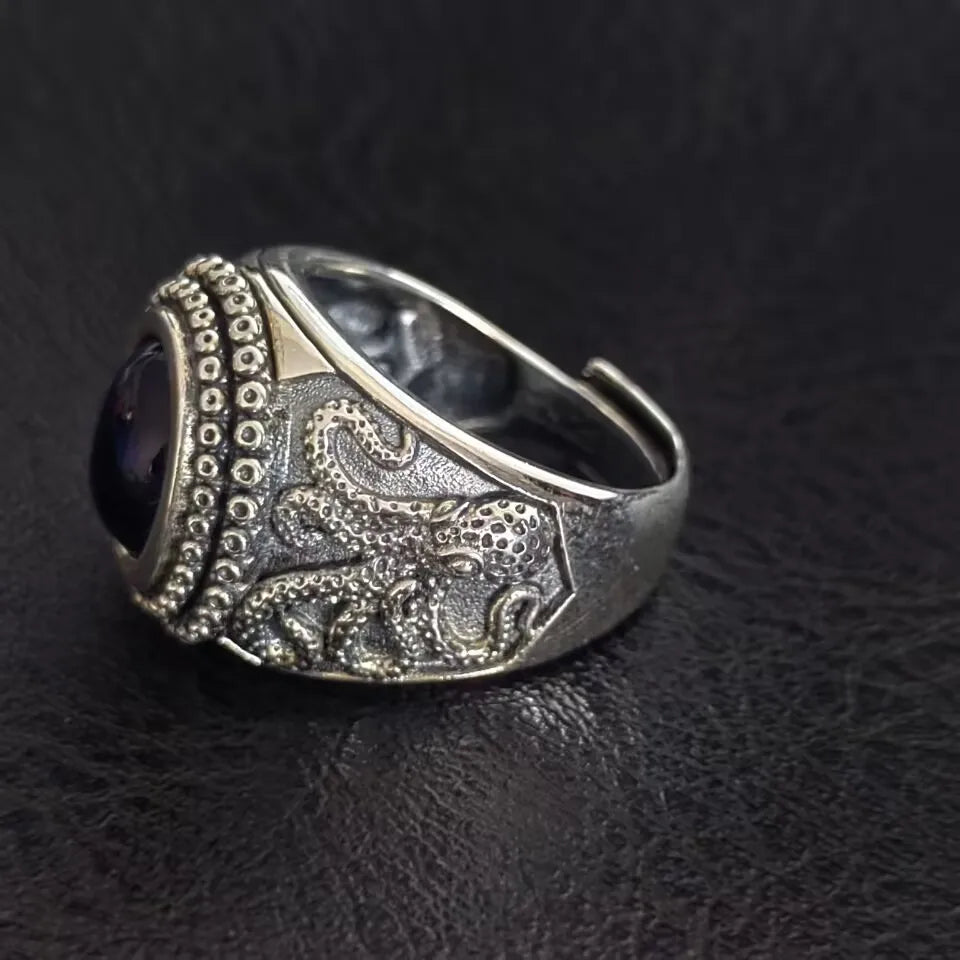 The Kraken of the Depths S925 Sterling Silver Rings Zircon Octopus