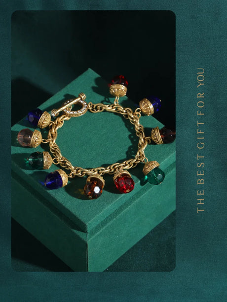 The Alchemist's Charms Multicolour Crystal Chain Bracelet 18K Gold Plated Adjustable
