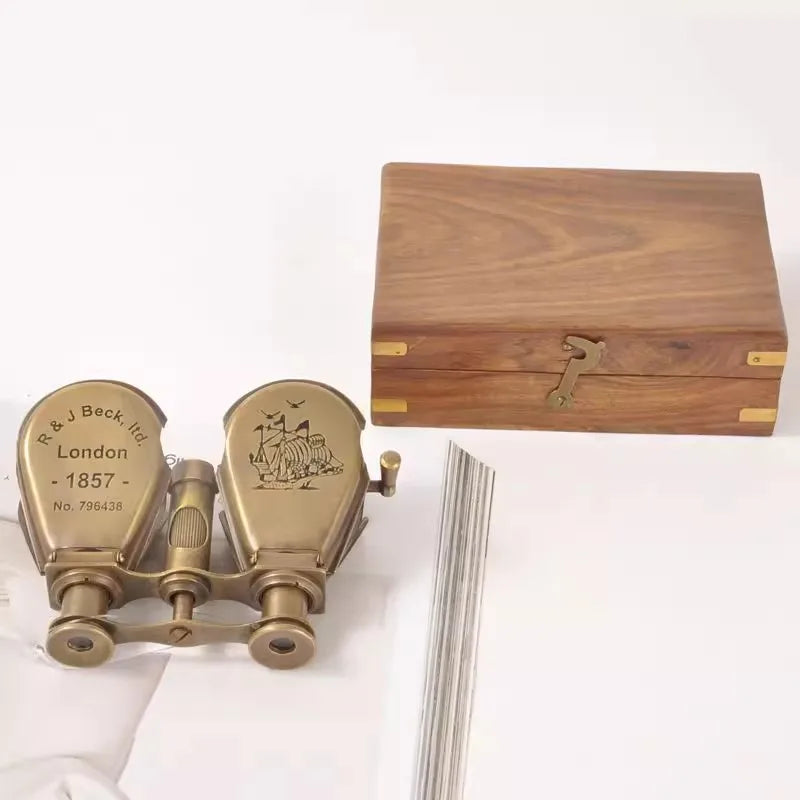 Antique Replica Brass Binoculars Desktop Ornament Mini Telescope Nautical Home Decor
