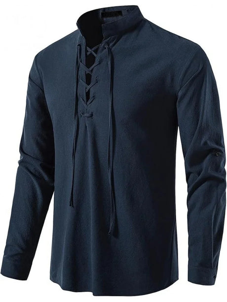 Men's Pure Cotton Medieval Lace Up Shirts Renaissance Pirate Viking T-shirt