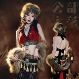 Tribal Fusion Women Belly Dance Costume 2 pieces Top and Hip Scarf