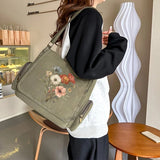 Poppies Print Canvas Shoulder Bag Crossbody Messenger Bag