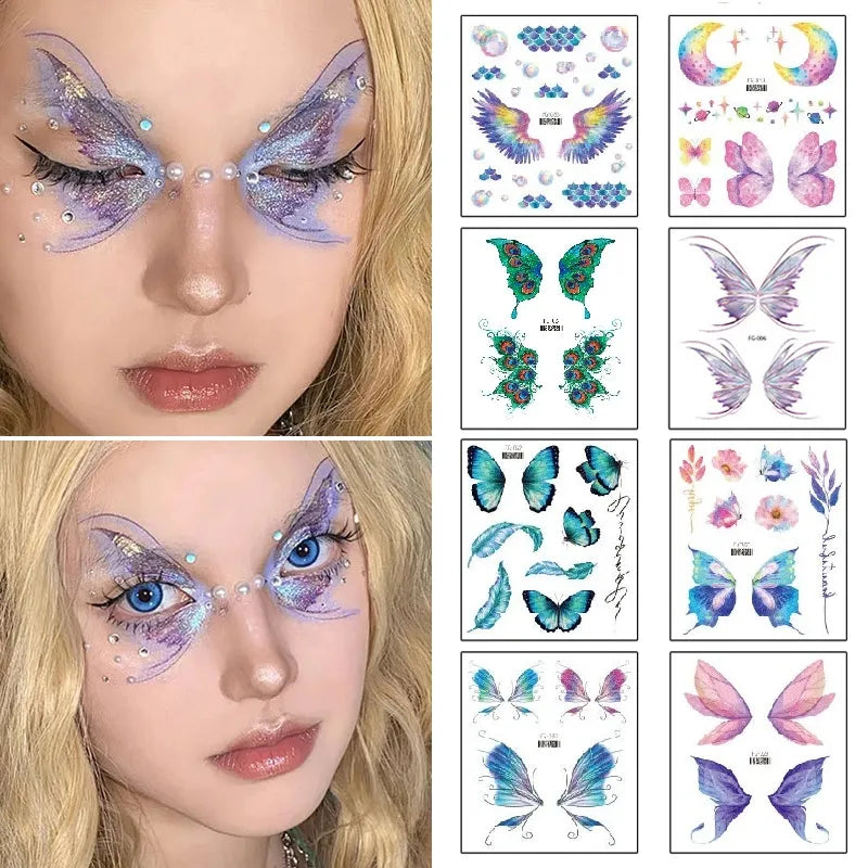 Temporary Face Tattoos Sparkly Fairy Butterfly Wings