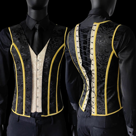 Vintage Circus Men's Boned Waistcoat Corset Vest Lace Up Burlesque Performance Stage Costume