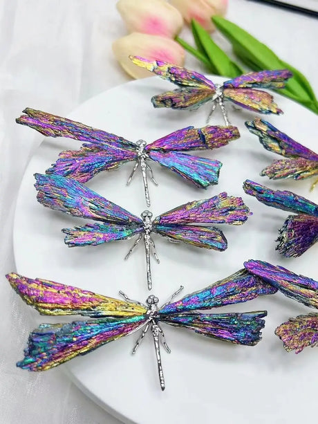 One Natural Tourmaline Electroplated Dragonfly Home Decor