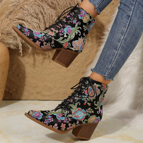 New Marie Antoinette Handmade Embroidered Ankle Boots