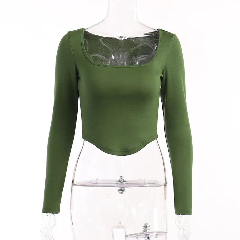 Scooped Long Sleeve Fitted Tees Basics T-Shirts
