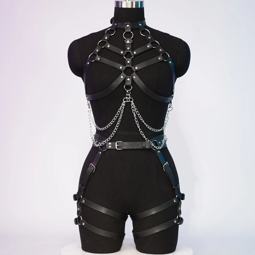 Rib Cage Harness Chest Body Harness Gothic Punk Faux Leather & Chains