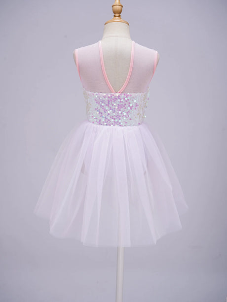 Girls Ballet Gymnastics Figure Ice Skating Sequin Leotard Tutu Dress Performance Dancewear