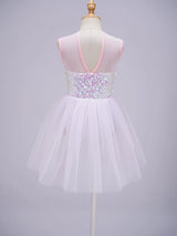 Girls Ballet Gymnastics Figure Ice Skating Sequin Leotard Tutu Dress Performance Dancewear